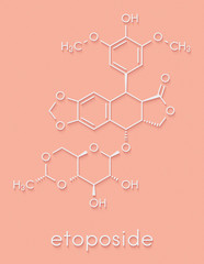 Fototapeta premium Etoposide cancer chemotherapy drug molecule. Skeletal formula.