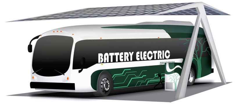 Electric future bus loaded with photovoltaic roof