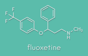 Fluoxetine antidepressant drug (SSRI class) molecule. Skeletal formula.