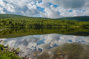 Reflection of mountain lake