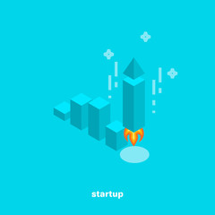 graph showing the dynamics of growth of a starting business, isometric image
