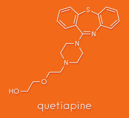 Quetiapine antipsychotic drug molecule. Skeletal formula.