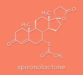 Spironolactone diuretic, antihypertensive and antiandrogen drug molecule. Skeletal formula.