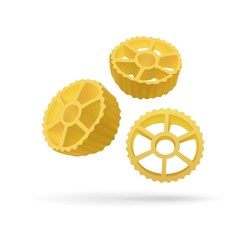 Obraz premium Three routes pasta, realistic isolated style. Round delicious Italian gears made from flour. Vector illustration of macaroni
