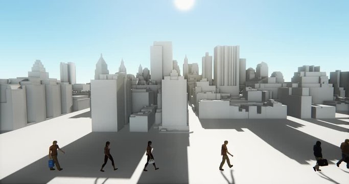 4k Business people walking on the front of abstract urban building,Business empire.