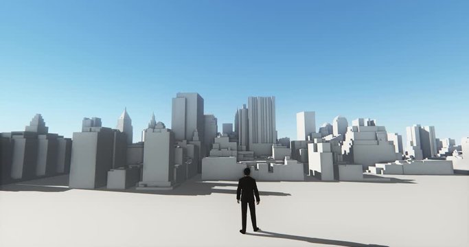 4k Businessman overlooking the abstract urban building,Business empire.