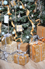 Fototapeta na wymiar Christmas tree decoration and gifts 