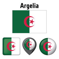 Icon representing button flag of Algeria. Ideal for catalogs of institutional materials and geography
