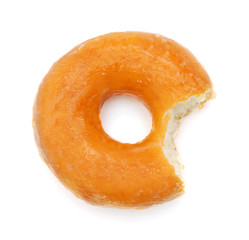 Glazed Donut with Bite Missing Isolated on white Background