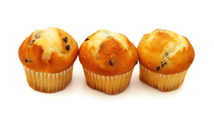 Fresh chocolate chip muffin close up.