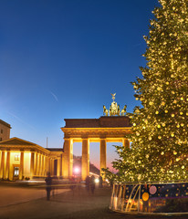 Brandenburger Gate in Berlin with Christmas tree at night © tilialucida