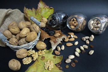 Basket with nuts- Nuts.