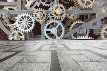 Empty square floor and gear set scene,abstract road background