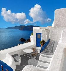 Panoramic image with typical architecture of Santorini island, Greece