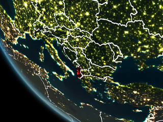 Satellite view of Albania at night