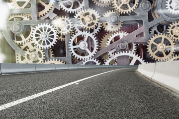Empty asphalt road and industrial gear set,abstract road background