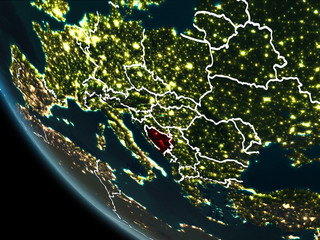 Satellite view of Bosnia and Herzegovina at night