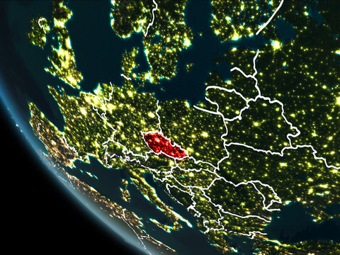 Satellite view of Czech republic at night