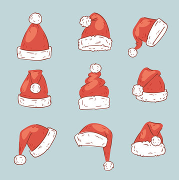 Christmas Santa Claus red hat vector noel isolated illustration New Year Christians Xmas party design decoration hats