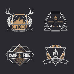Set of vintage camping, outdoor adventure emblems. Vector retro labels. Logo design templates. 