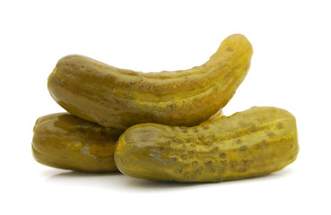 pickled cucumbers. Gherkins. Isolated on white.