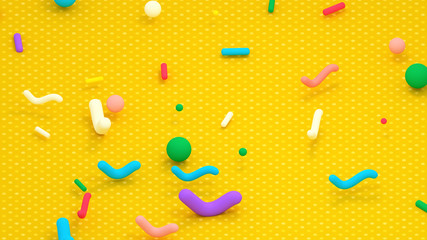 3d rendering picture of colorful geometric toys on the floor.