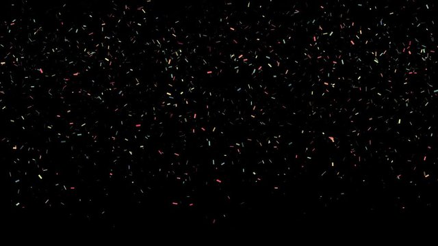 Multicolored Confetti falling on black background looped animation plus alpa. Holiday or party background. More options in my portfolio.