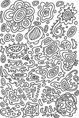 Doodle psychedelic coloring page with abstract ornaments. Vector illustration