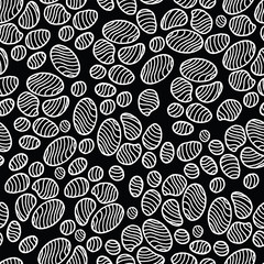 Fototapeta premium Sea stone doodle seamless pattern. White gravel on black background. Vector illustration