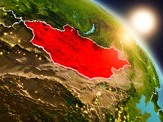 Mongolia from space during sunrise