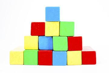 Toy Blocks Infographic Chart Stair Bar, Kids Bricks on White Background. Wooden Diagram in studio. Colorful.