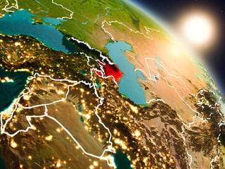 Azerbaijan from space during sunrise