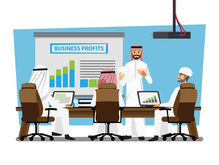 Arab businessman wearing traditional clothing Having Board Meeting,Vector illustration cartoon character