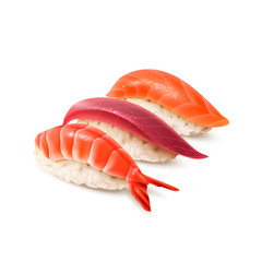 Realistic sushi set. Japanese cuisine, traditional food. Isolated on white vector illustration.