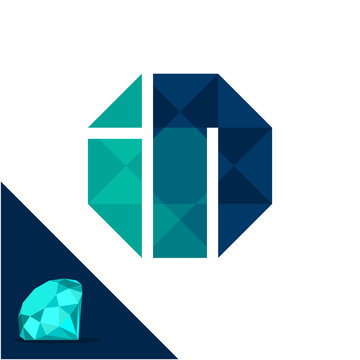 Icon logo with a diamond / polygonal concept with combination of initials letter I & N