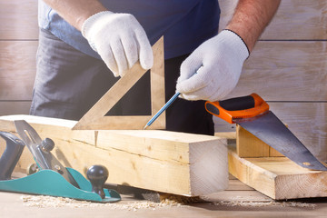 Man with carpenters tools.Hobby for man.