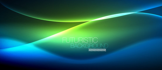 Neon glowing wave, magic energy and light motion background