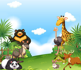 Obraz na płótnie Canvas Background scene with wild animals in the field