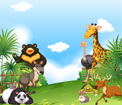 Background scene with wild animals in the field