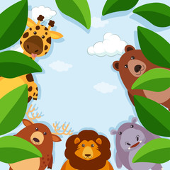 Naklejka premium Border template with animals and leaves
