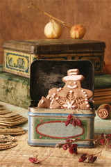 Christmas decorations on wooden boards   (vintage style)