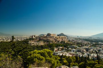 Fototapeta na wymiar acropolis parthenon caryatids landscape athesn greece morning