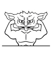 feld leer schreiben text stark posen muskeln bodybuilder fitness training trainieren gnom frech klein monster horror halloween böse ork troll comic cartoon clipart