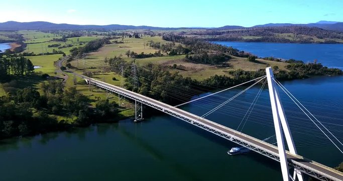 Long spanning Batman Bridge by the Tamar river near Sidmouth, Tasmania.