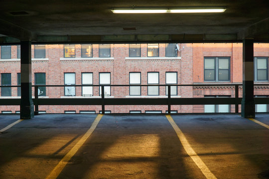 sunlight and shade in parking lot in the city