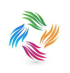 Fototapeta na wymiar Colorful group leaf hands icon