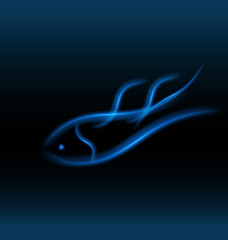 Blue stylized fish on dark ocean icon