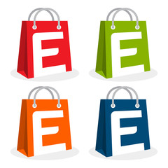 Logo icon for shopping business. Illustrated in bag icon with the initial combination of letter E
