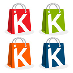 Logo icon for shopping business. Illustrated in bag icon with the initial combination of letter K