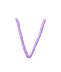 Closeup purple plasticine for kid in V alphabet isolated on white background with clipping path